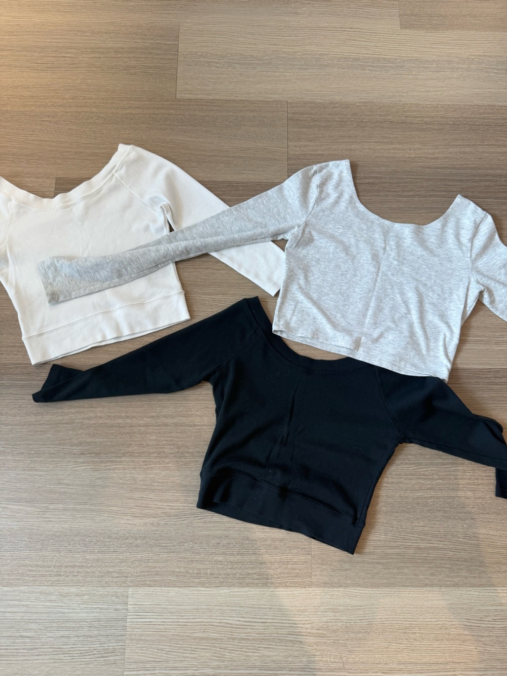 Brandy Melville Long Sleeve Scoop Neck Tops - Black, Light Gray, Cream Bundle